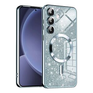 Husa pentru  Samsung Galaxy S25 cu MagSafe Sparkle Glare Detachable Layer, cu protectie lentile - Albastru deschis