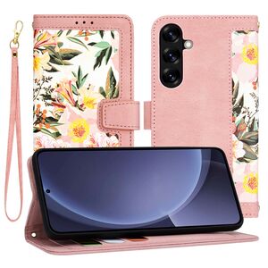 Husa tip carte pentru  Samsung Galaxy S25+, functie stand si port carduri, Roz