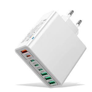 Încărcător Multifuncțional de priza 4 x USB, 4 X Type-C, Fast Charging, 65W, Fast Charging, Protecție Avansată, Compatibil Universal alb