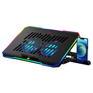 Cooler laptop ajustabil Havit, 10-16", RGB, 2xUSB, 1000 - 2000rpm, cu suport pentru telefon, negru, F2069