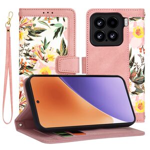 Husa tip carte pentru  Xiaomi 15, functie stand si port carduri, Roz