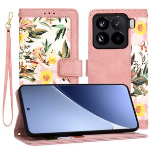 Husa tip carte pentru  Xiaomi 15 Pro, functie stand si port carduri, Roz