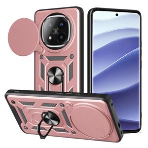 Husa pentru  Xiaomi Redmi Note 14 Pro+ Plus Ring Armor Kickstand Tough Rugged Cover cu protectie camera, Roz