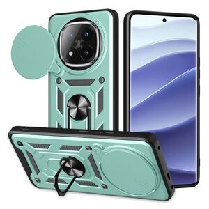 Husa pentru  Xiaomi Redmi Note 14 Pro+ Plus Ring Armor Kickstand Tough Rugged Cover cu protectie camera, Verde