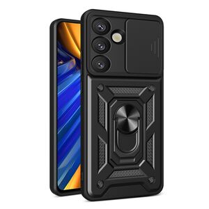 Husa pentru  Samsung Galaxy S25 Ring Armor Kickstand Tough Rugged Cover cu protectie camera, Negru