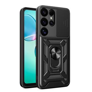 Husa pentru  Samsung Galaxy S25 Ultra Ring Armor Kickstand Tough Rugged Cover cu protectie camera, Negru