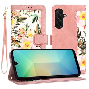 Husa tip carte pentru  Samsung Galaxy A26, functie stand si port carduri, Roz