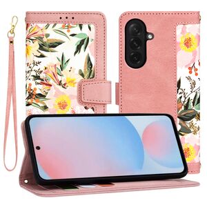 Husa tip carte pentru  Samsung Galaxy A56, functie stand si port carduri, Roz