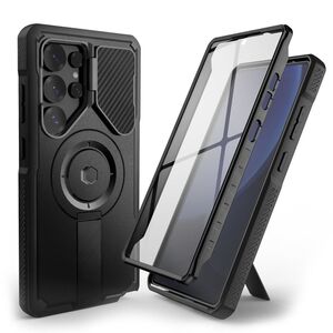 Pachet 360: Husa cu folie integrata Samsung Galaxy S25 Ultra cu MagSafe KEVLAR PRO360 (fata spate), cu protectie lentile si kickstand, negru