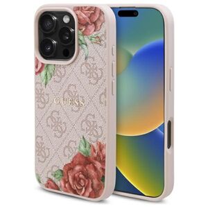 Husa premium pentru  iPhone 16 Pro Max compatibila MagSafe Guess Luxury Series - Roz neon