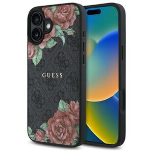 Husa premium pentru  iPhone 16 compatibila MagSafe Guess Luxury Series - Negru print