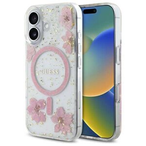 Husa premium pentru  iPhone 16 compatibila MagSafe Guess Luxury Series - Roz pal