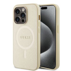 Husa premium pentru  iPhone 15 Pro Max compatibila MagSafe Guess Luxury Series - Auriu