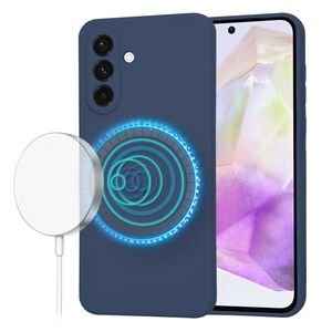 Husa pentru  Samsung Galaxy A36 Liquid Silicone cu MagSafe, subțire, captusita cu microfibra, anti amprentă, protectie cameră foto, Albastru