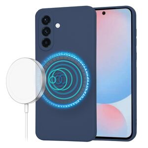 Husa pentru  Samsung Galaxy A56 Liquid Silicone cu MagSafe, subțire, captusita cu microfibra, anti amprentă, protectie cameră foto, Albastru