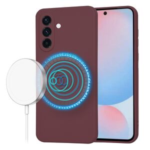 Husa pentru  Samsung Galaxy A56 Liquid Silicone cu MagSafe, subțire, captusita cu microfibra, anti amprentă, protectie cameră foto, Bordeaux