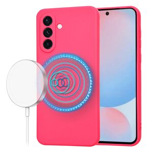 Husa pentru  Samsung Galaxy A56 Liquid Silicone cu MagSafe, subțire, captusita cu microfibra, anti amprentă, protectie cameră foto, Fucsia