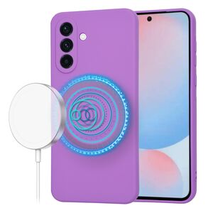 Husa pentru  Samsung Galaxy A56 Liquid Silicone cu MagSafe, subțire, captusita cu microfibra, anti amprentă, protectie cameră foto, Mov
