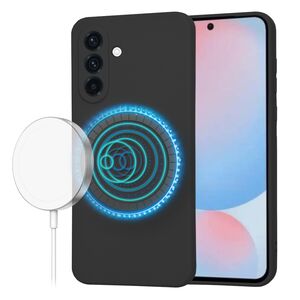 Husa pentru  Samsung Galaxy A56 Liquid Silicone cu MagSafe, subțire, captusita cu microfibra, anti amprentă, protectie cameră foto, Negru