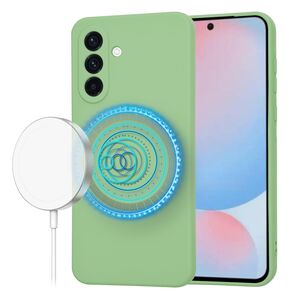 Husa pentru  Samsung Galaxy A56 Liquid Silicone cu MagSafe, subțire, captusita cu microfibra, anti amprentă, protectie cameră foto, Verde deschis