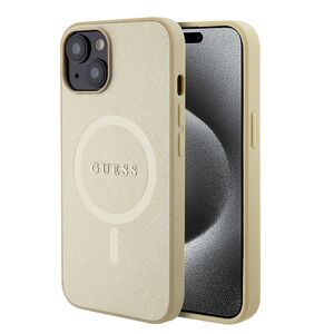 Husa premium pentru  iPhone 15 compatibila MagSafe Guess Luxury Series - Auriu