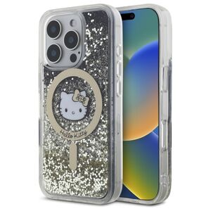 Husa premium pentru  iPhone 16 Pro - Hello Kitty compatibila MagSafe - Negru auriu