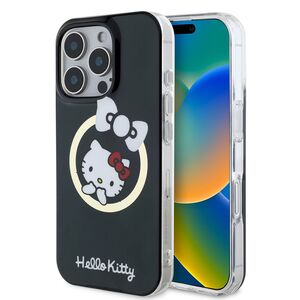 Husa premium pentru  iPhone 16 Pro - Hello Kitty compatibila MagSafe - Negru denim