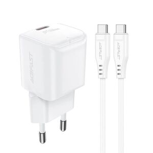 Set incarcator Type-C PD30W GaN cu cablu USB-C, Acefast A77, alb