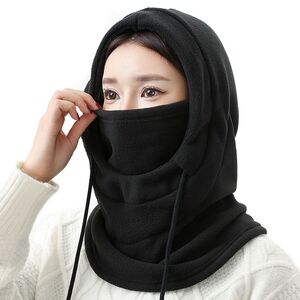 Cagula ski dama, fular fleece polar Techsuit, ajustabil, negru