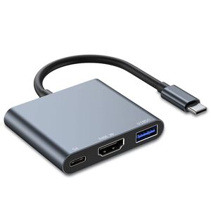 Adaptor HUB 3 in 1 de la USB Type-C la 1 x USB 3.0, 1 x USB Type-C 100W, 1x HDMI 4K 30Hz, compatibil laptop Lenovo, Dell, HP, Asus, Acer, Apple MacBook Air/Pro, Chromebook, tableta, space grey