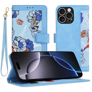 Husa tip carte pentru  iPhone 16 Pro Max, functie stand si port carduri, Albastru