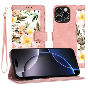 Husa tip carte pentru  iPhone 16 Pro Max, functie stand si port carduri, Roz