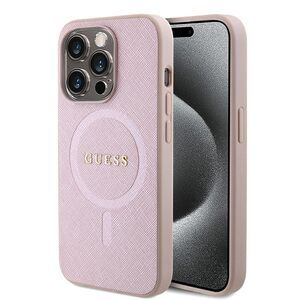 Husa premium pentru  iPhone 15 Pro Max compatibila MagSafe Guess Luxury Series - Roz