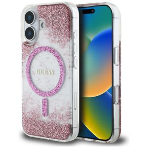 Husa premium pentru  iPhone 16 compatibila MagSafe Guess Luxury Series - Roz pal