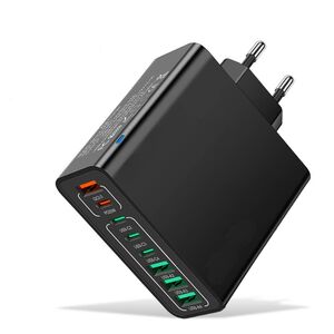 Încărcător Multifuncțional de priza 4 x USB, 4 X Type-C, Fast Charging, 65W, Fast Charging, Protecție Avansată, Compatibil Universal negru