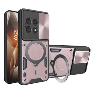 Husa pentru  OnePlus 13R cu protecție pentru cameră și suport magnetic integrat Ring Shockproof, Roz neon