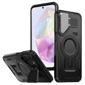 Husa pentru  Samsung Galaxy A35 compatibla MagSafe, Rugged Shockproof Magnetic, Camera Cover, Built-in Kickstand - Negru