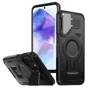 Husa pentru  Samsung Galaxy A55 compatibla MagSafe, Rugged Shockproof Magnetic, Camera Cover, Built-in Kickstand - Negru