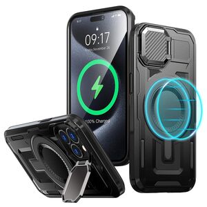 Husa pentru  iPhone 15 Pro Max compatibla MagSafe, Rugged Shockproof Magnetic, Camera Cover, Built-in Kickstand - Negru