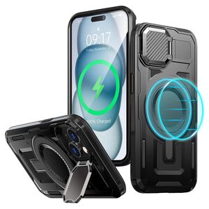 Husa pentru  iPhone 15 compatibla MagSafe, Rugged Shockproof Magnetic, Camera Cover, Built-in Kickstand - Negru
