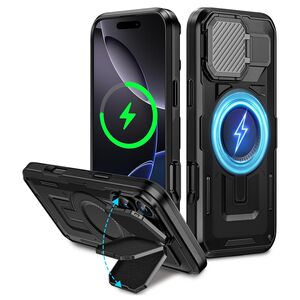 Husa pentru  iPhone 16 Pro Max compatibla MagSafe, Rugged Shockproof Magnetic, Camera Cover, Built-in Kickstand - Negru
