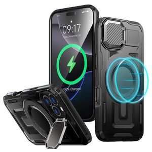 Husa pentru  iPhone 16 Pro compatibla MagSafe, Rugged Shockproof Magnetic, Camera Cover, Built-in Kickstand - Negru