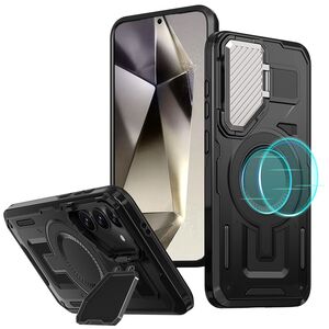 Husa pentru  Samsung Galaxy S25+ compatibla MagSafe, Rugged Shockproof Magnetic, Camera Cover, Built-in Kickstand - Negru