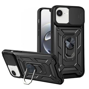 Husa pentru  iPhone 16e Ring Armor Kickstand Tough Rugged Cover cu protectie camera, Negru