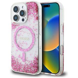 Husa premium pentru  iPhone 16 Pro Max compatibila MagSafe Guess Luxury Series - Roz neon