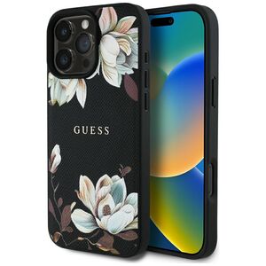 Husa premium pentru  iPhone 16 Pro compatibila MagSafe Guess Luxury Series - Negru print