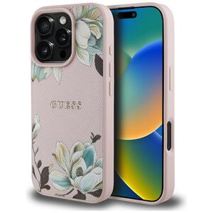 Husa premium pentru  iPhone 16 Pro compatibila MagSafe Guess Luxury Series - Roz neon