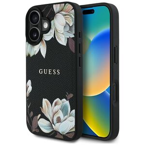 Husa premium pentru  iPhone 16 compatibila MagSafe Guess Luxury Series - Negru print