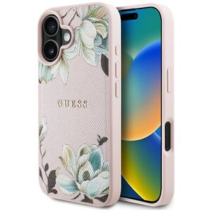 Husa premium pentru  iPhone 16 compatibila MagSafe Guess Luxury Series - Roz neon