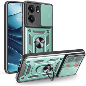 Husa pentru Oppo Reno 13F, 13FS 4G, 5G Ring Armor Kickstand Tough Rugged Cover cu protectie camera - verde
